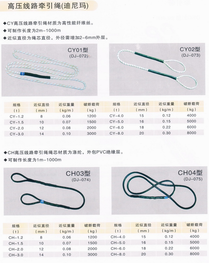 牵引绳技术参数